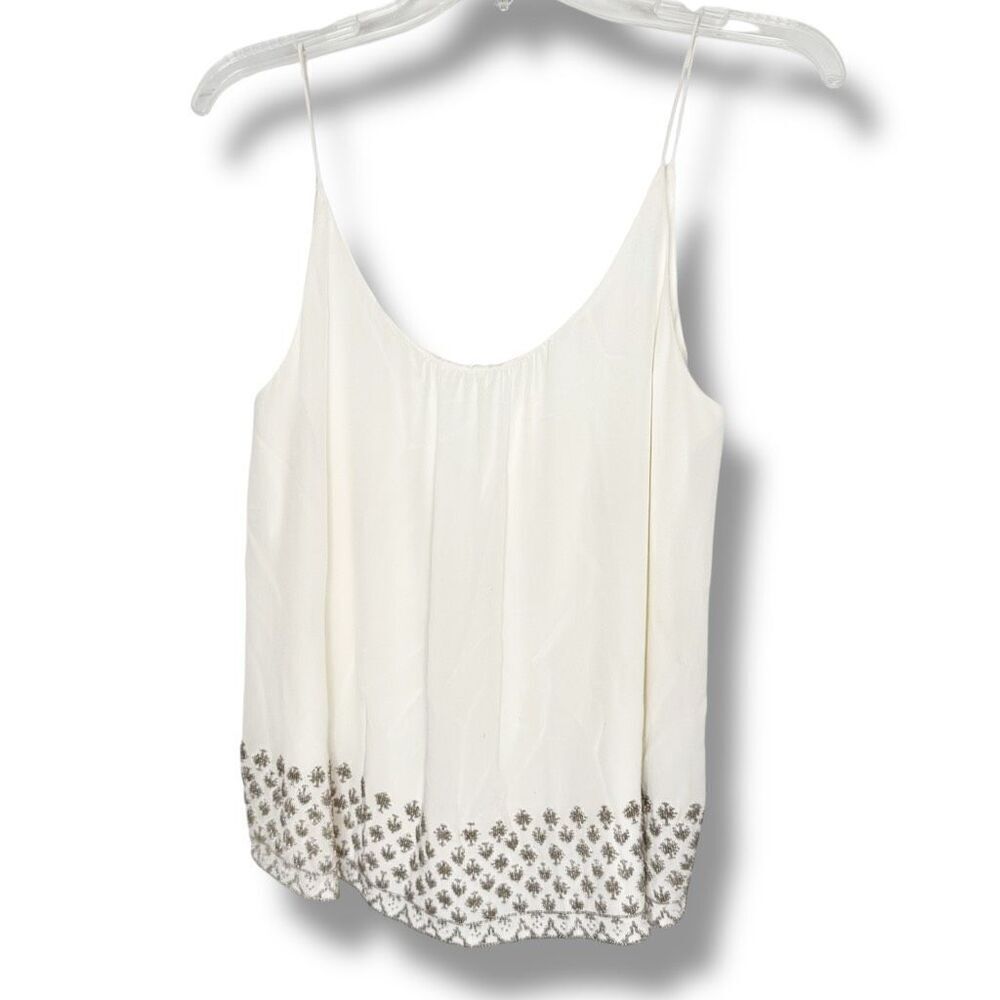 Tangerine NYC Silk Ivory Cream Camisole Top with Metallic Beading Women’s S/M